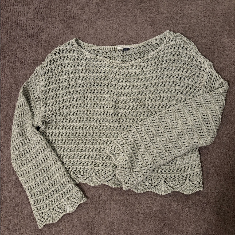 American Eagle Oversized Wide Neck Crochet Sweater